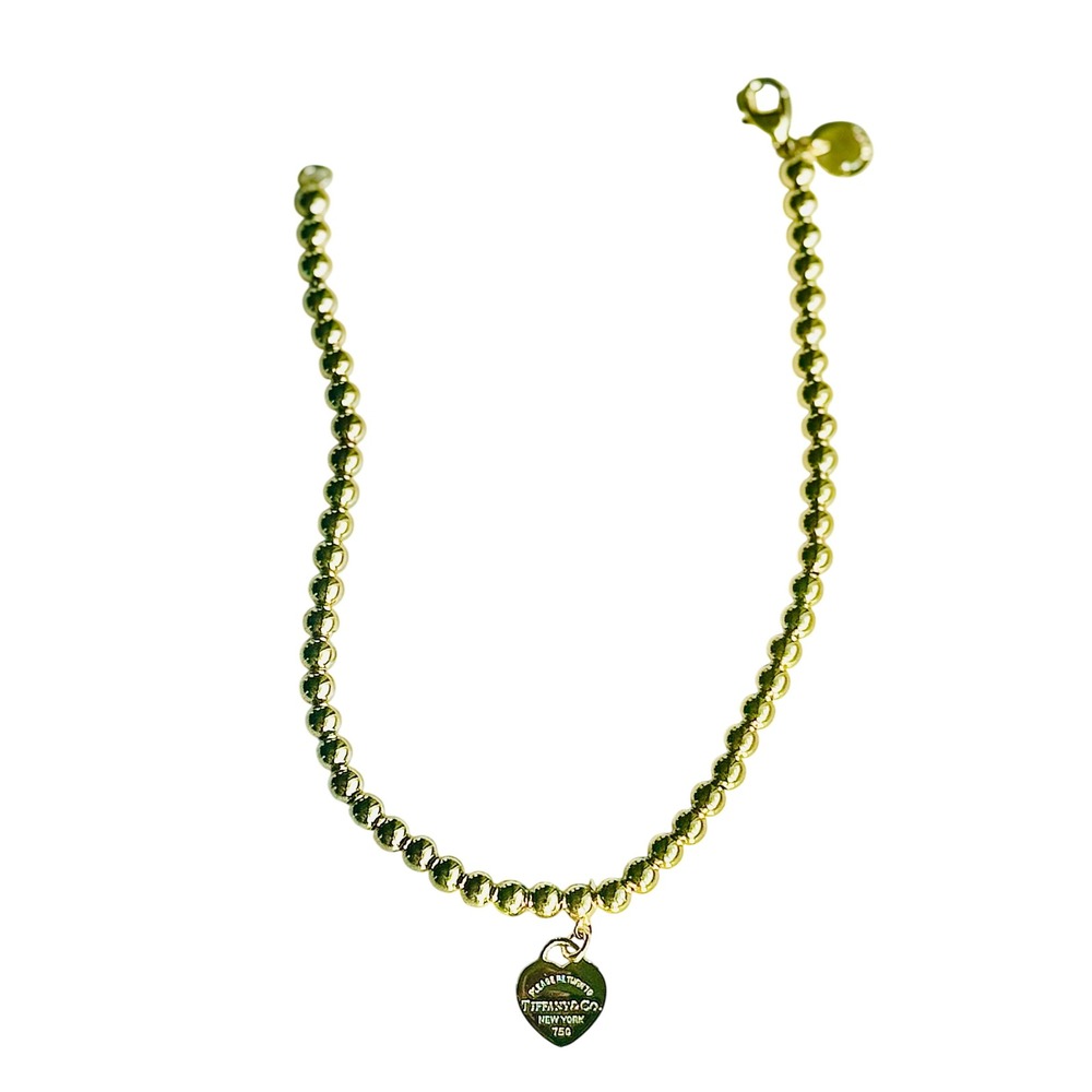 Heart Tag Bead Bracelet 18k Yellow‎ Gold 7 in
